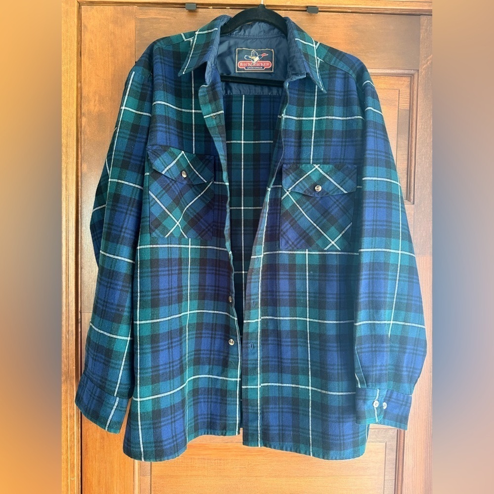 Vintage Navy and Green Flannel by Back Packer Sportswear 🦆